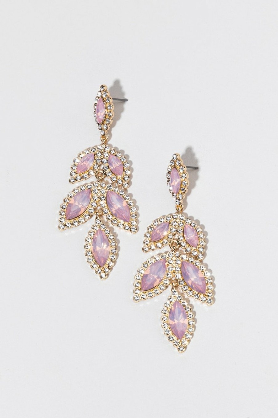 Francesca's Paulina Diamond Leaf Chandeliers Pink Earrings