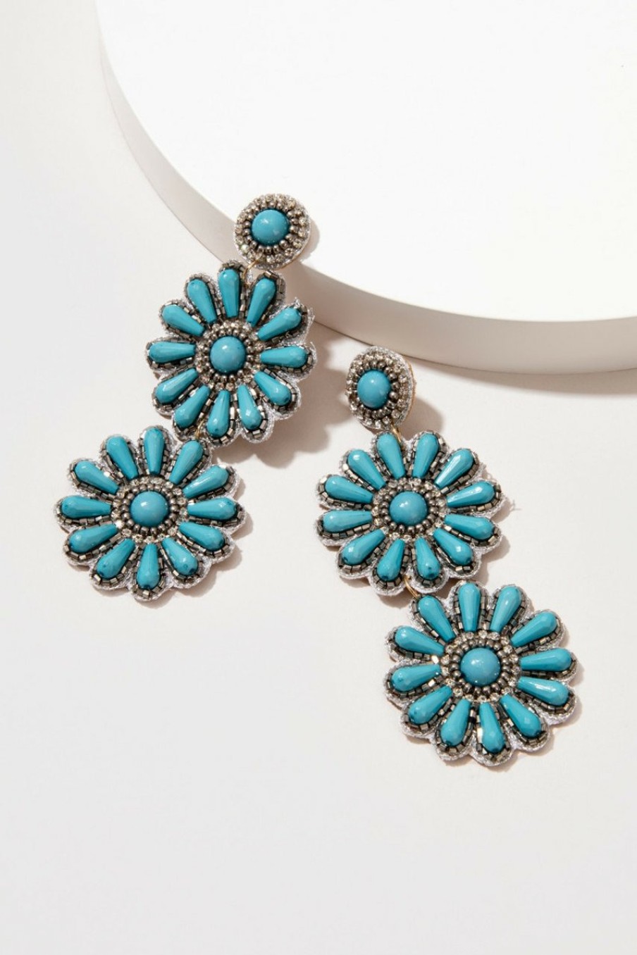 Francesca's Janelle Flower Chandelier Drop Earrings Turquoise Earrings