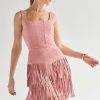 Francesca's Tasha Corset Fringe Waisted Mini Dress Mauve Dresses