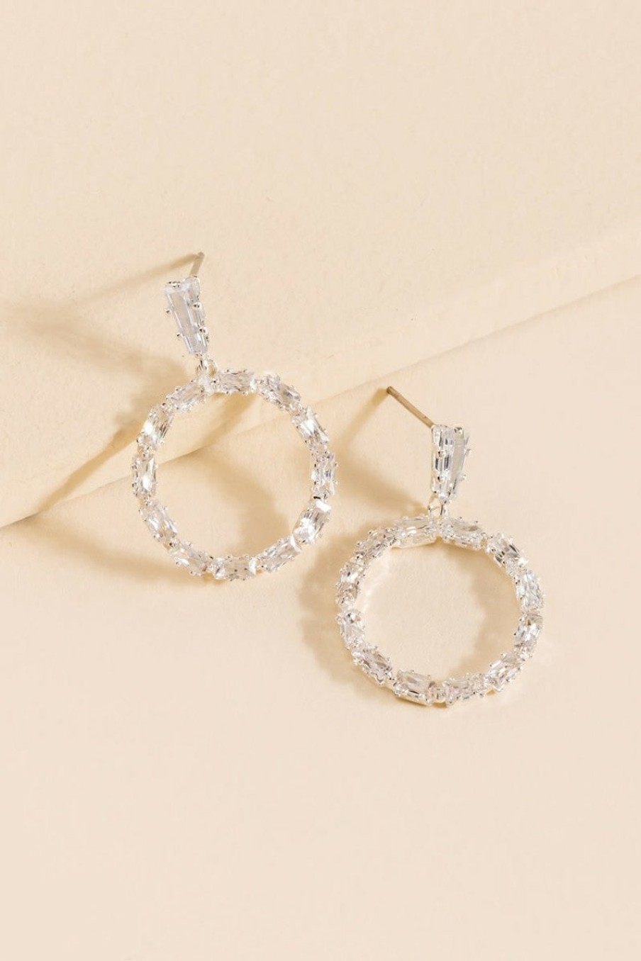 Francesca's Julie Cz Baguette Circle Earrings Silver Earrings