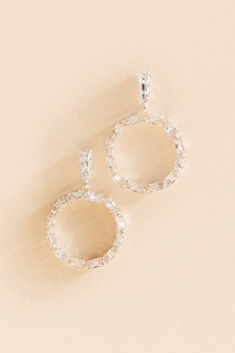 Francesca's Julie Cz Baguette Circle Earrings Silver Earrings