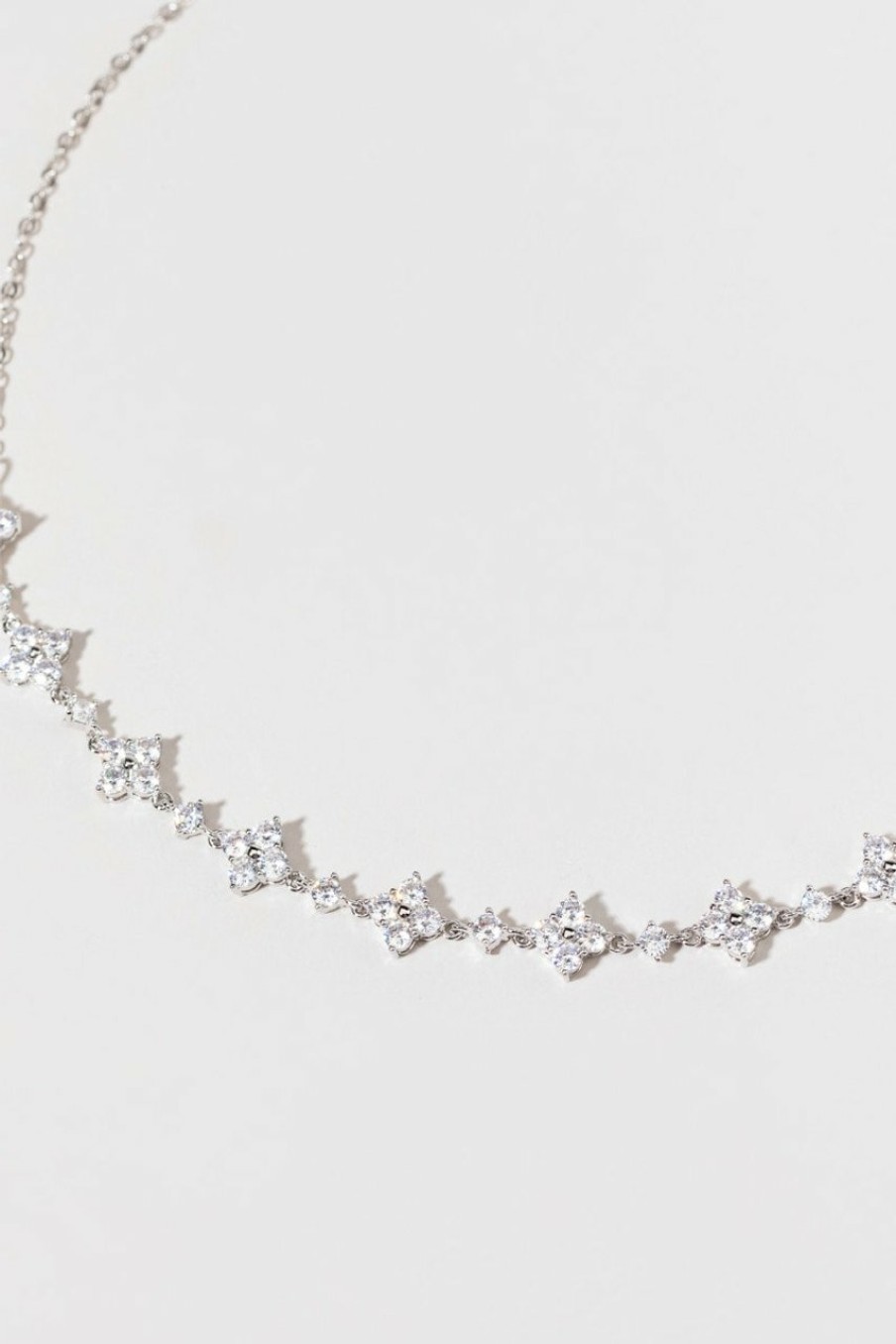 Francesca's Nessa Pave Clover Necklace Silver Necklaces