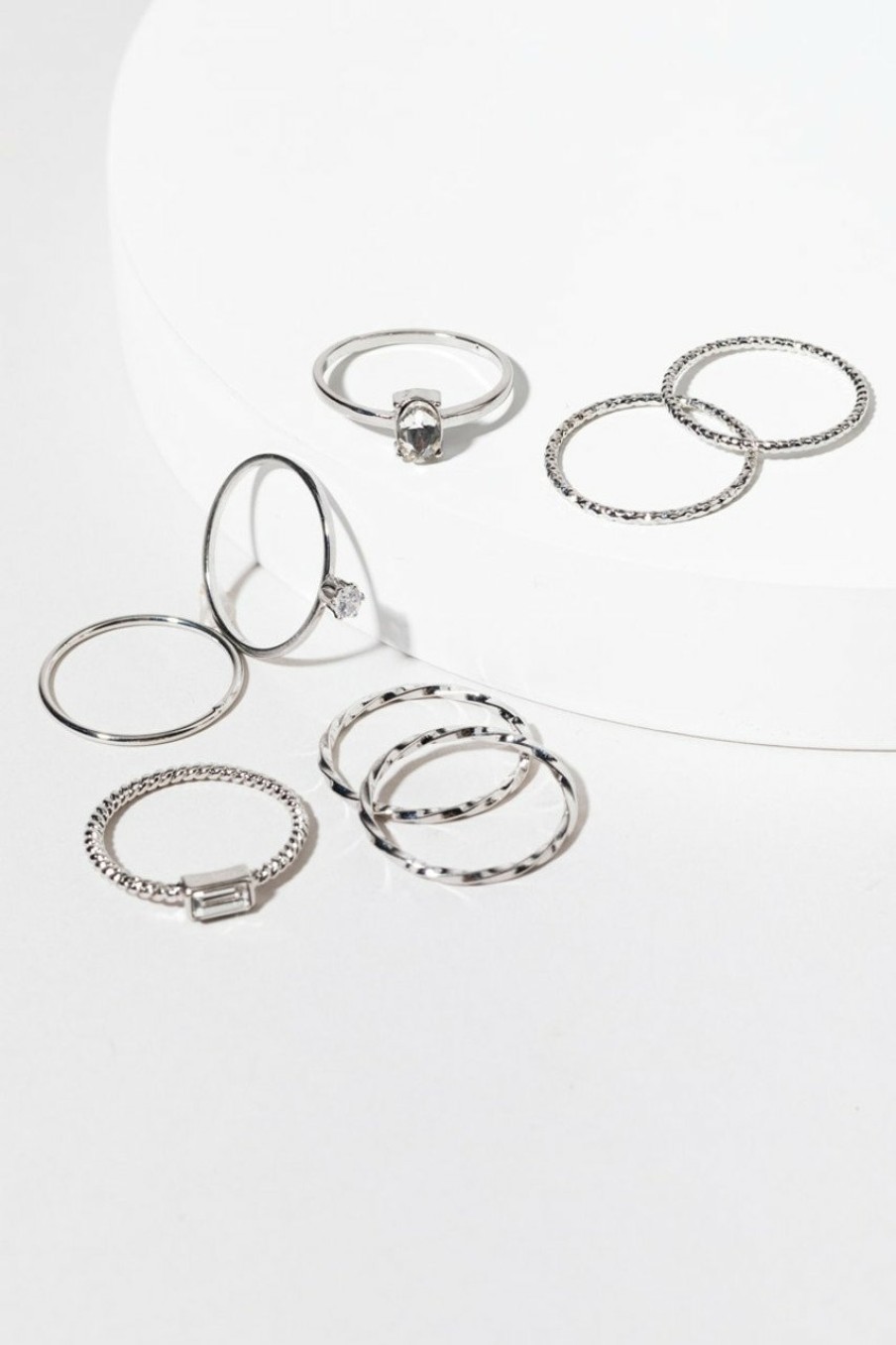 Francesca's Jayne Multishape Glass Ring Pack Silver Rings