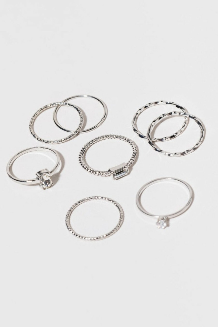 Francesca's Jayne Multishape Glass Ring Pack Silver Rings