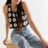 Francesca's Mabel Sleeveless Daisy Crochet Crop Top Black Tops