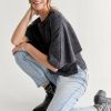 Francesca's Ruth Acid Wash Cape Sleeve Tee Top Black Tops