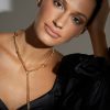 Francesca's Luxe 14K Plated Double Cuban Chain Y Necklace Gold Earrings