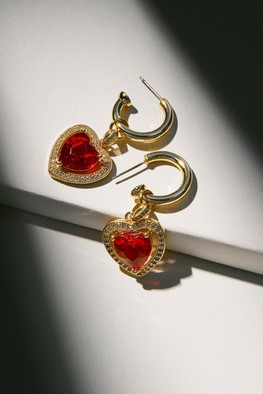 Francesca's Luxe 14K Gold Plated Heart Huggie Hoops Red Earrings