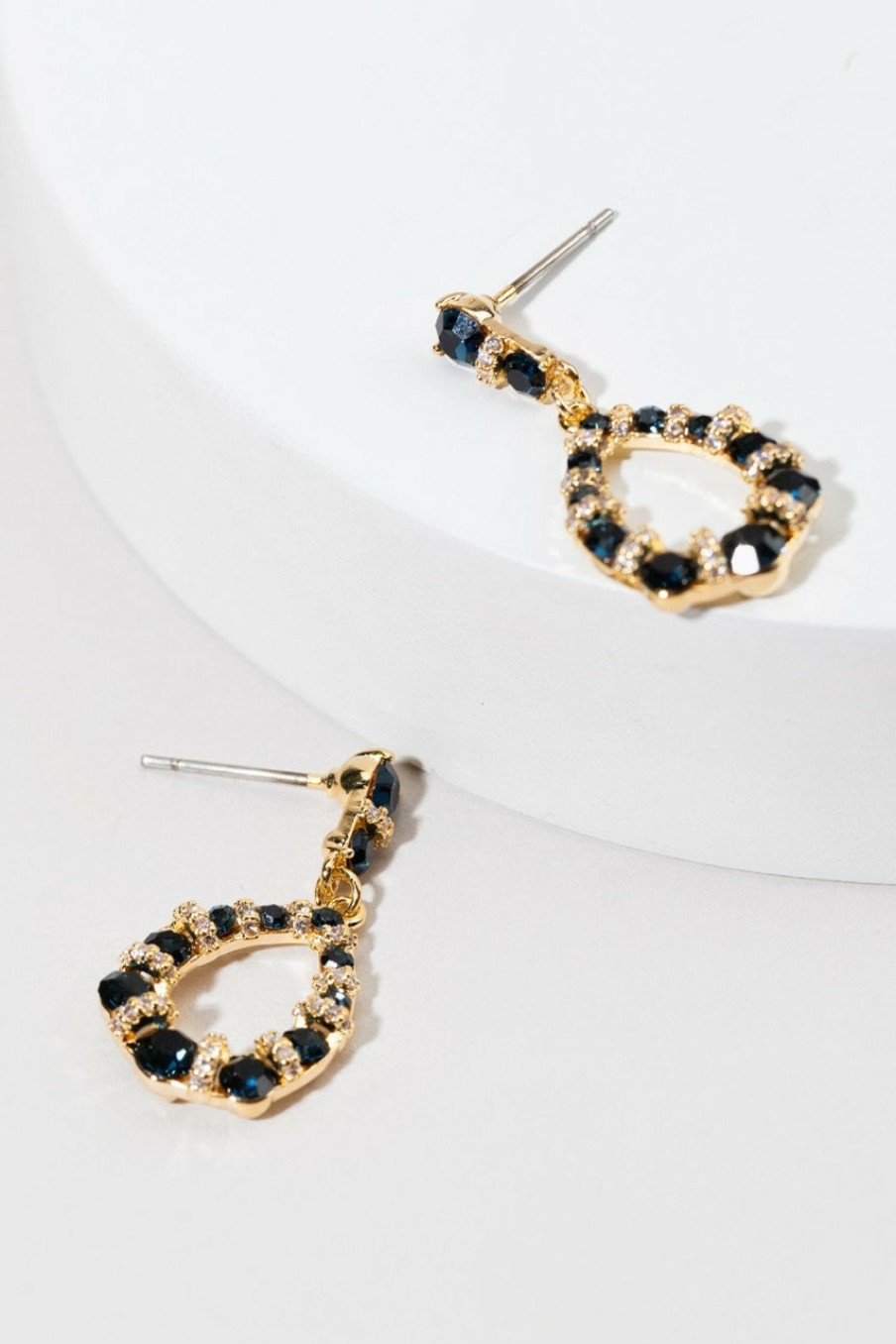 Francesca's Aubrey Crystal Drop Earrings Navy Earrings