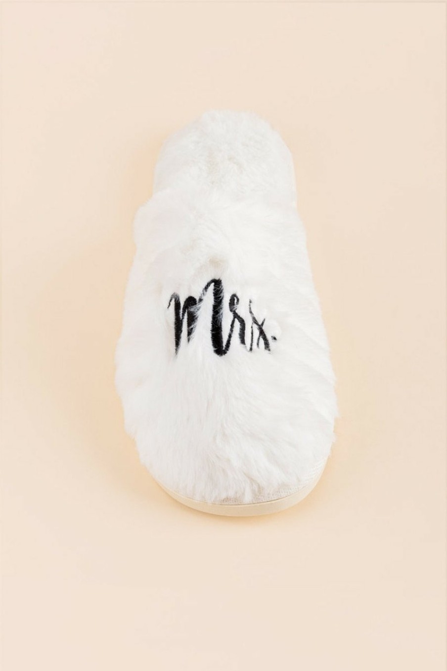 Francesca's Mrs Faux Fur Slippers Ivory Wedding Accessories