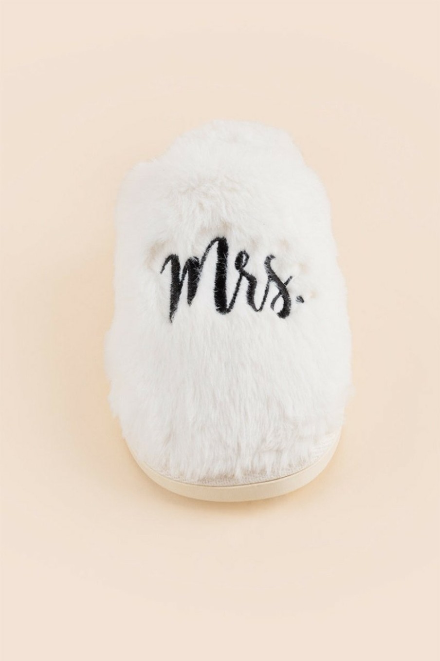 Francesca's Mrs Faux Fur Slippers Ivory Wedding Accessories