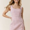 Francesca's Nora Tweed Square Neck Mini Dress Pink Dresses