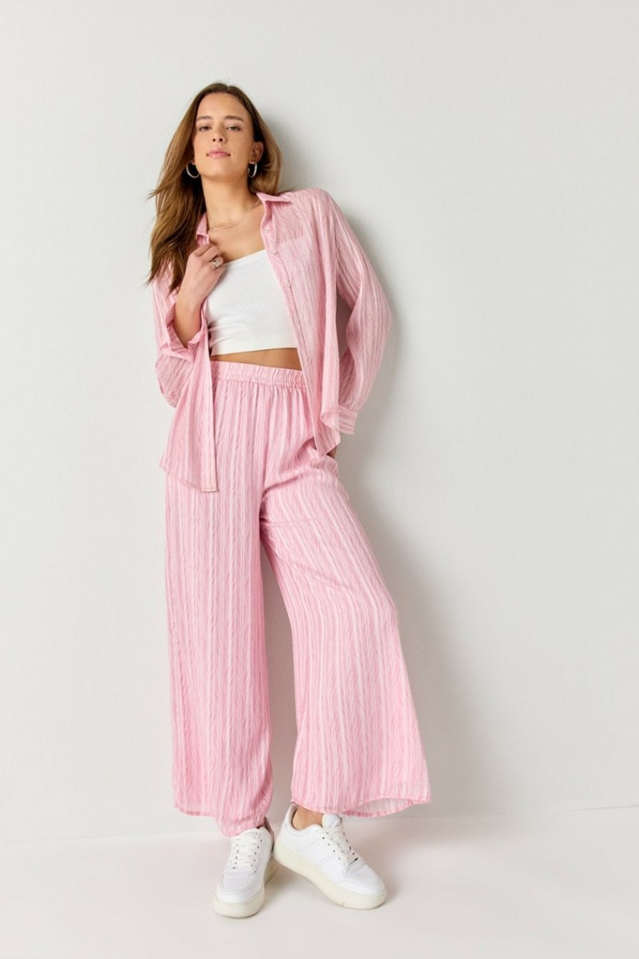 Francesca's Ella Plisse Fluid Wide Pants Pink Pants