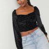 Francesca's Irene Heart Burnout Velvet Top Black Tops