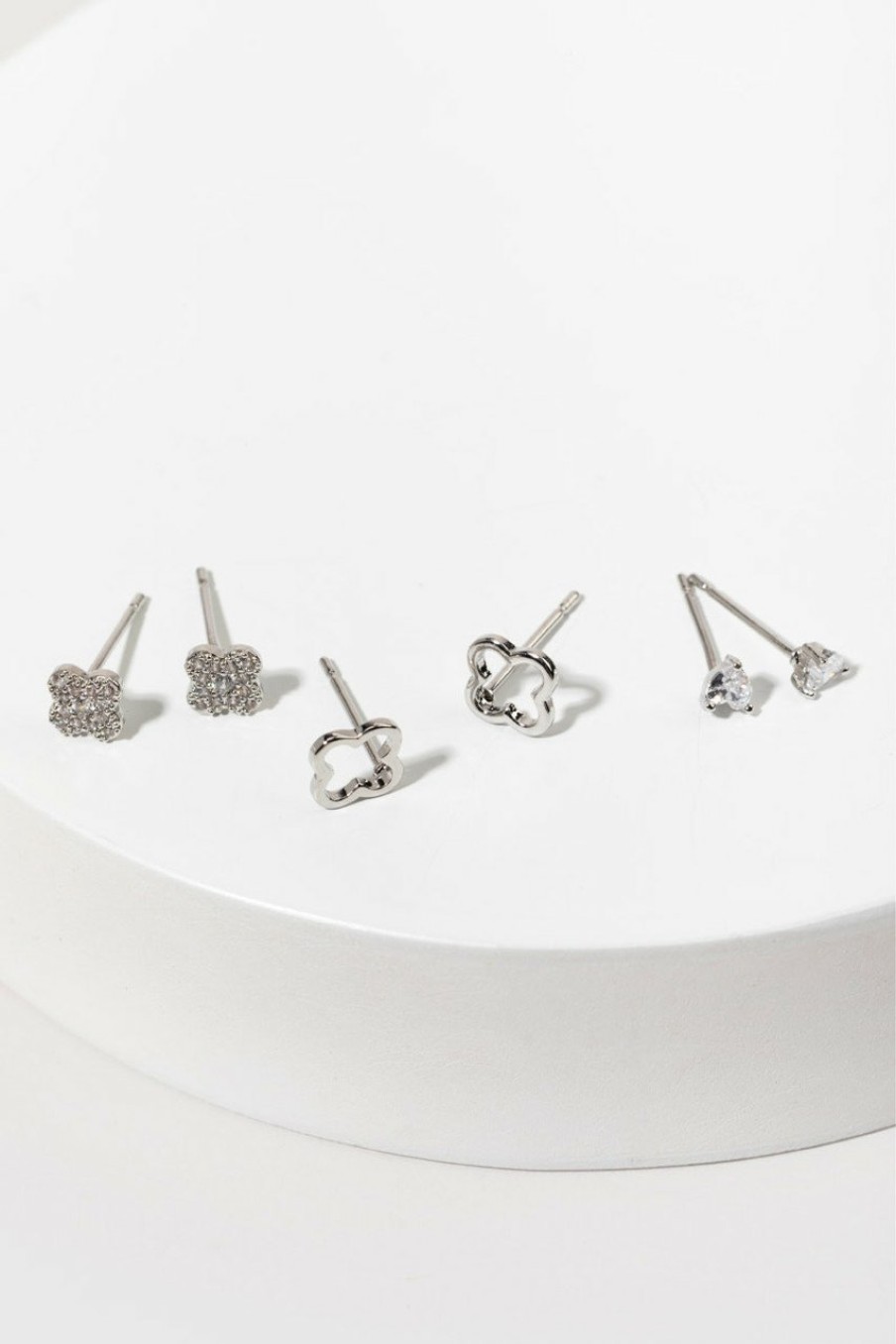 Francesca's Charmaine Cz Clover Stud Earring Set Silver Earrings