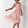 Francesca's Jessa Abstract Print Midi Dress Pink Dresses