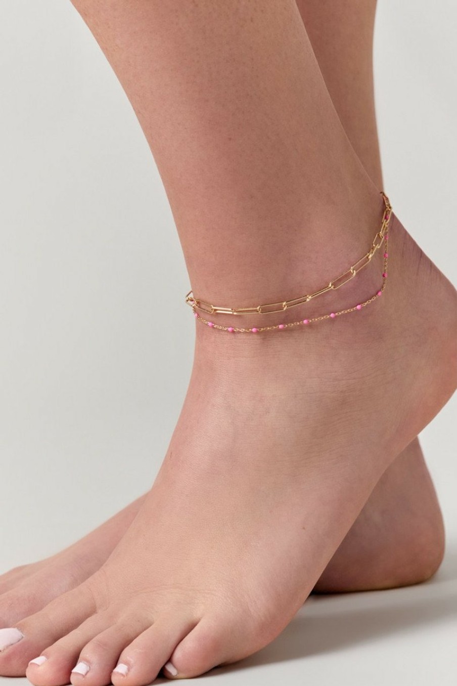 Francesca's Vera Epoxy Ball Gold Paperclip Anklet Pink Anklets