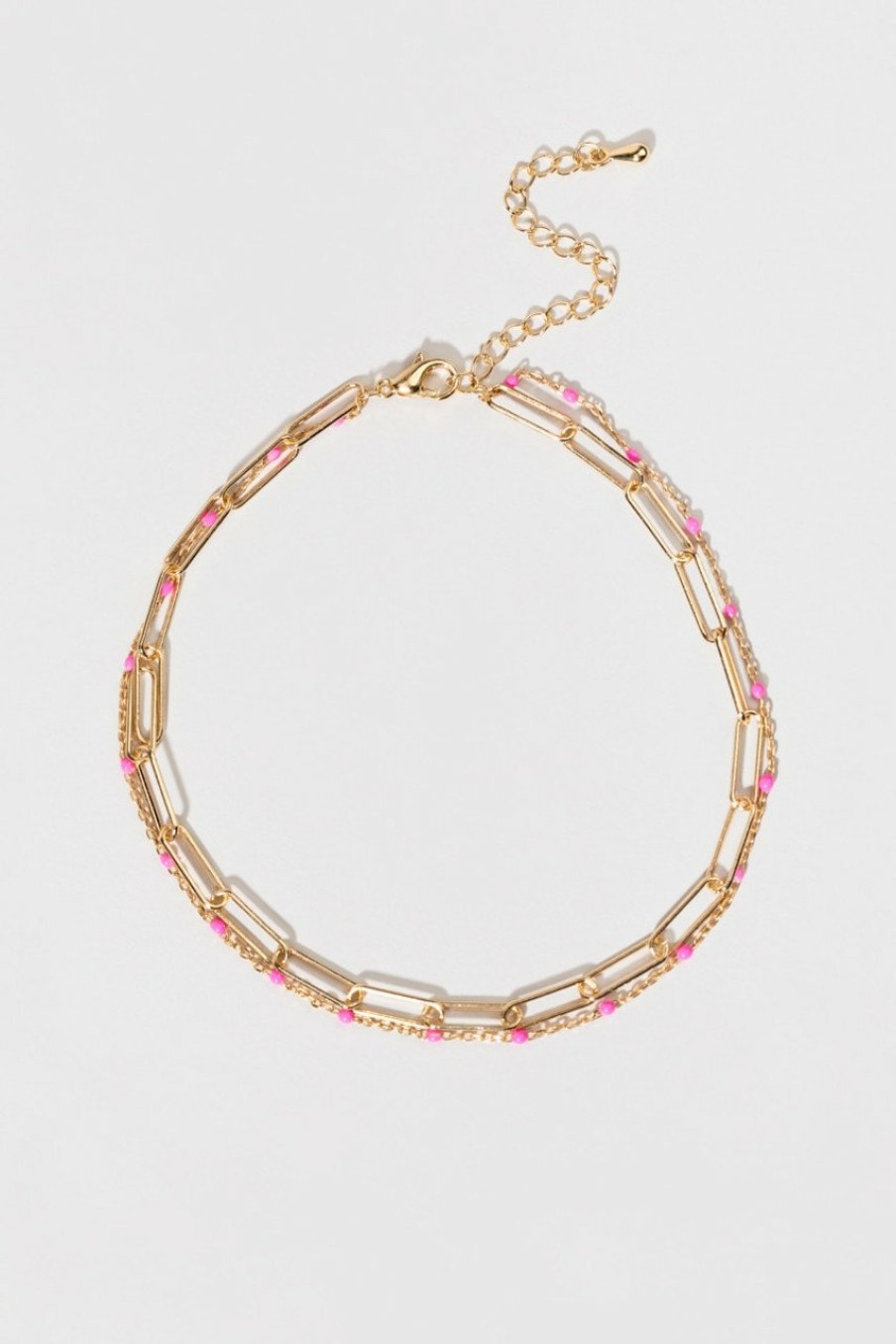 Francesca's Vera Epoxy Ball Gold Paperclip Anklet Pink Anklets