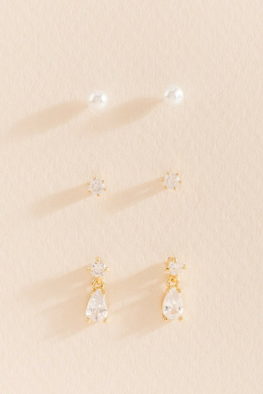 Francesca's Kalina Pearl Stud Earring Set Crystal Earrings