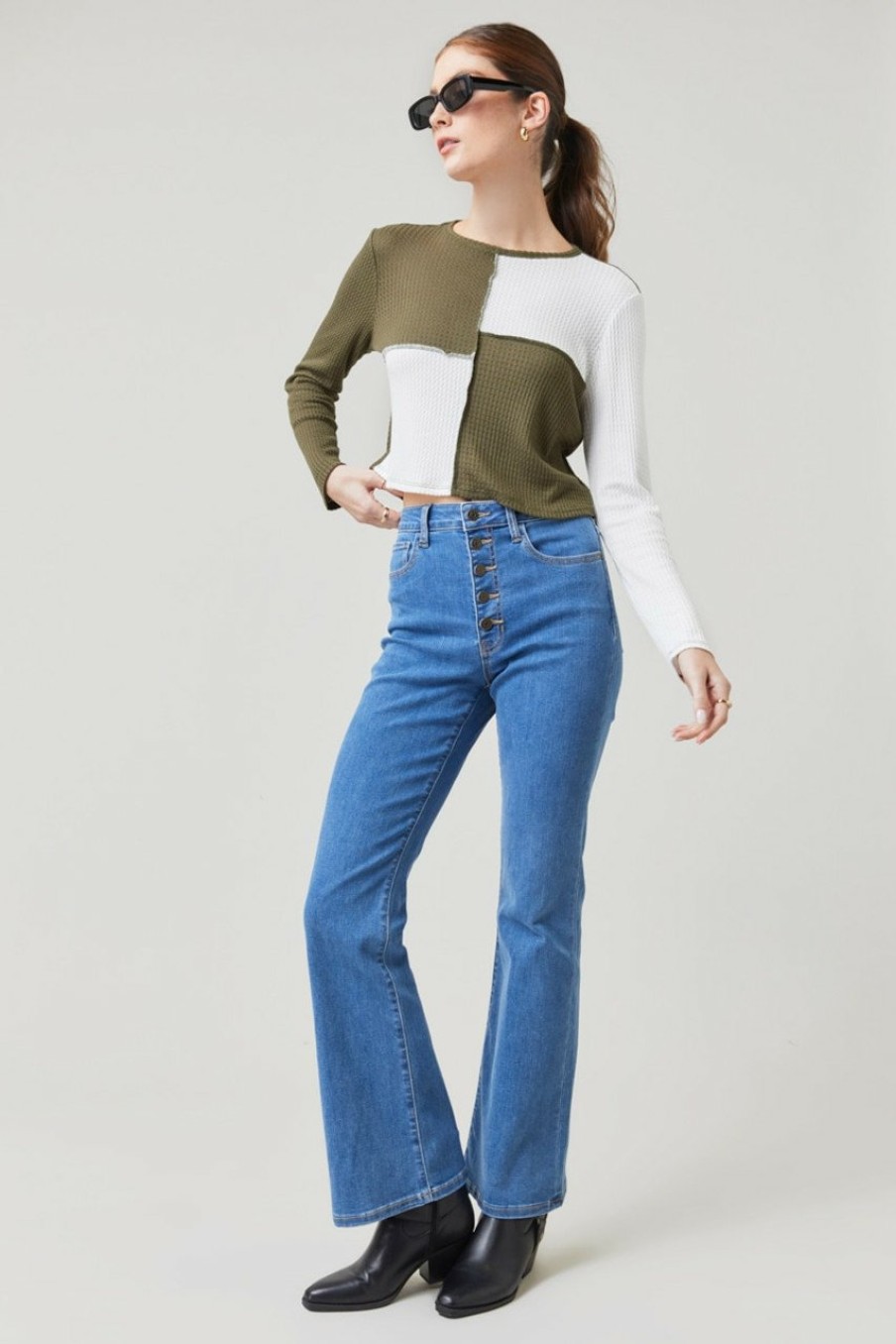 Francesca's Teresa High Rise Five Button Bootcut Jeans Jeans