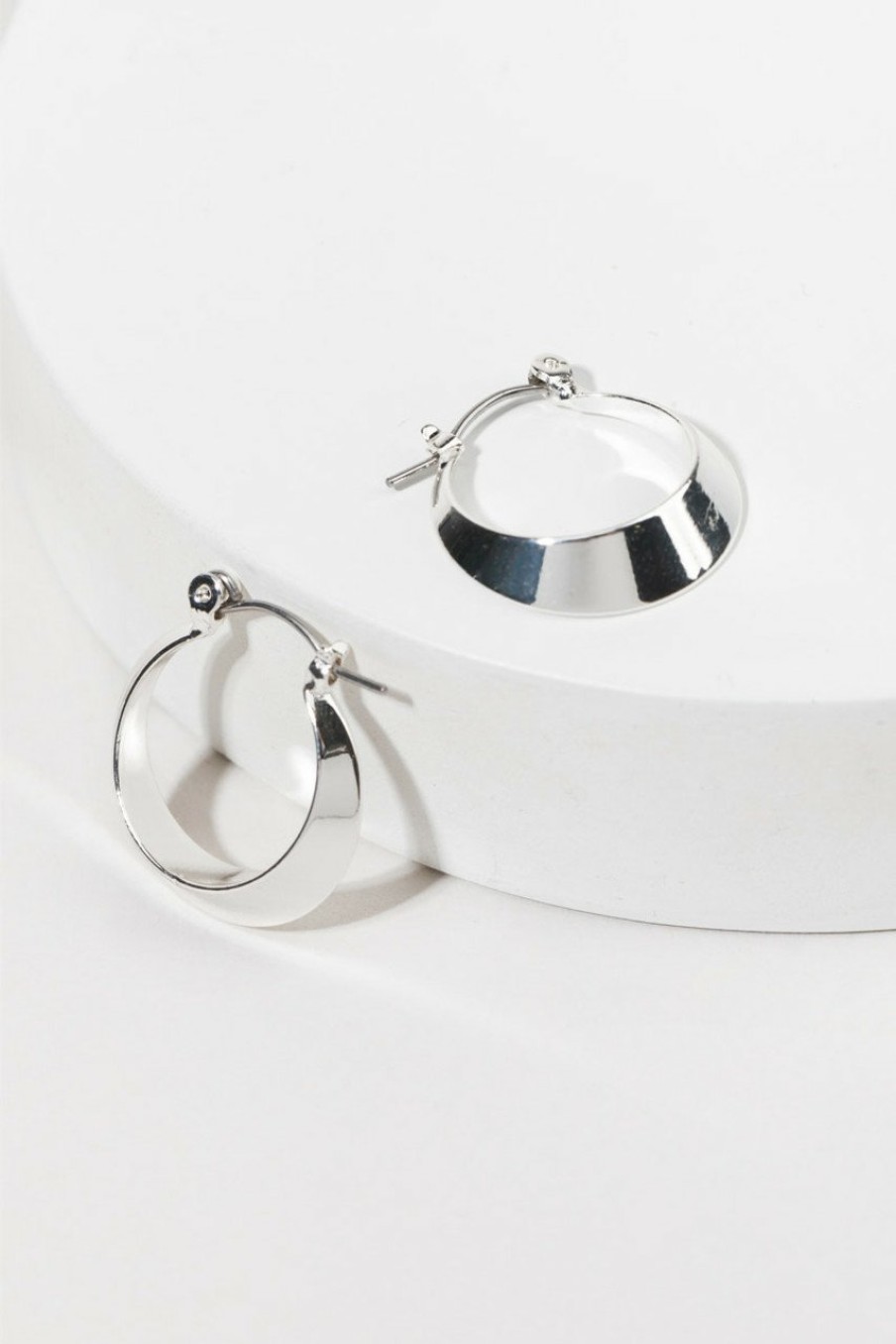 Francesca's Christina Flared Click Top Hoop Earrings Silver Earrings