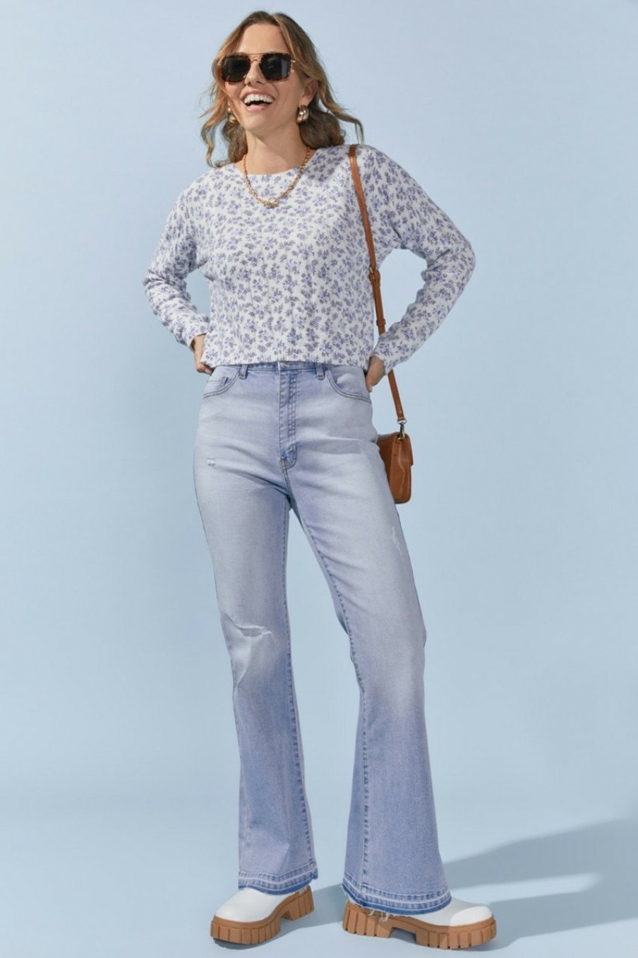 Francesca's Candace Floral Cable Pattern Pullover Ivory Tops