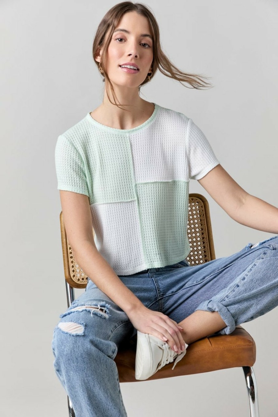 Francesca's Roxanne Colorblock Short Sleeve Top Tops