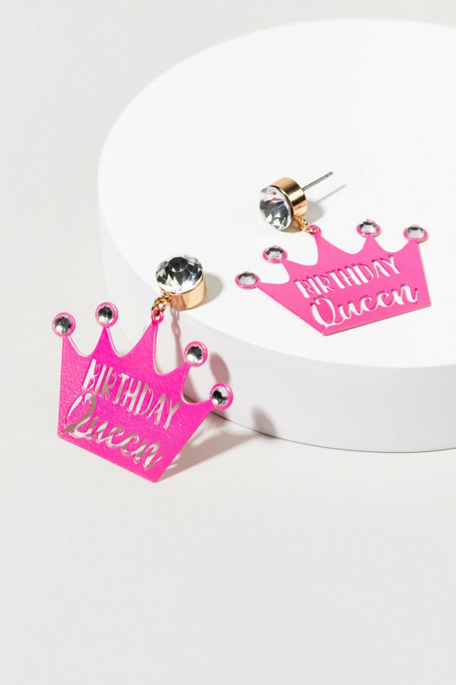 Francesca's Birthday Queen Crown Earrings Pink Earrings