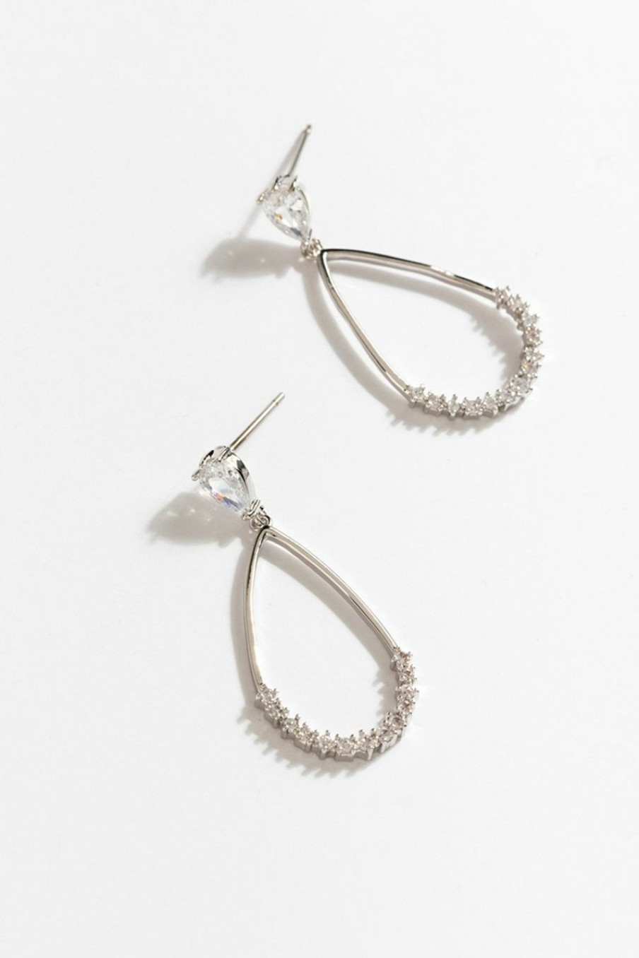 Francesca's Elaine Crystal Drop Earrings Silver Earrings