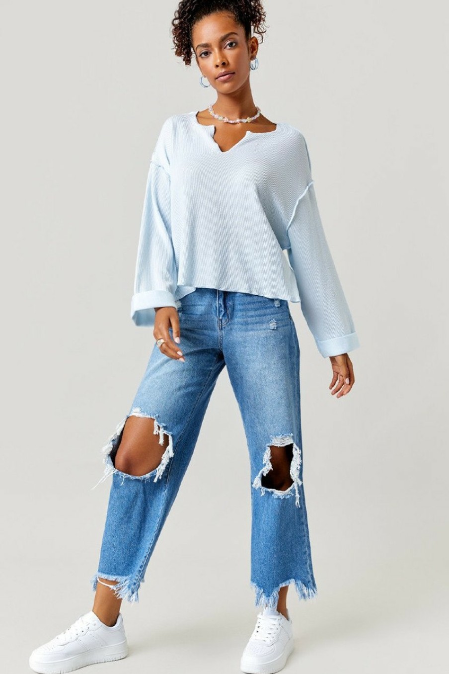 Francesca's Cara Long Sleeve Slouchy Top Tops