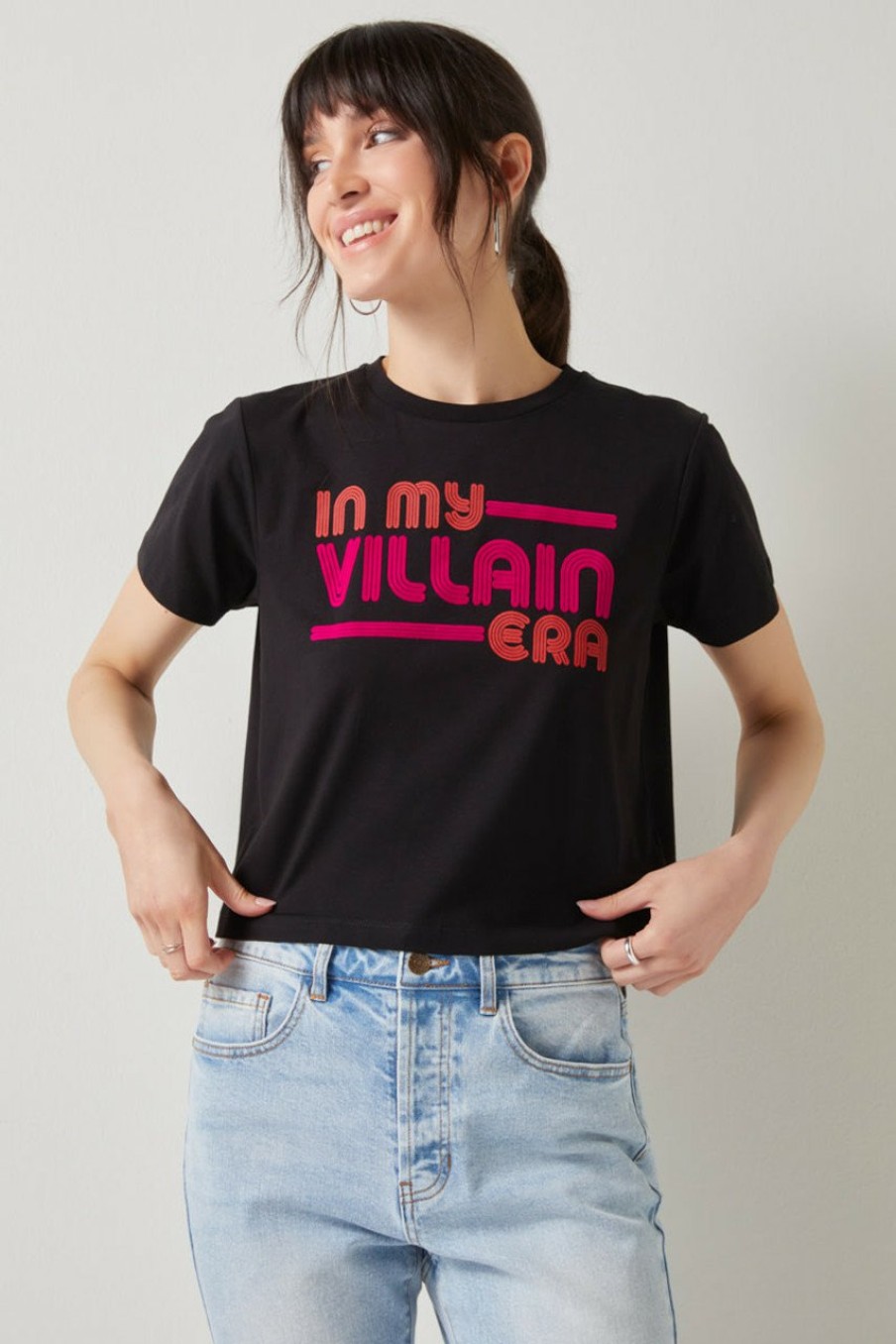 Francesca's In My Villain Era Short Sleeve Tee Black Tops