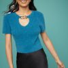 Francesca's Alina Fuzzy Keyhole Sweater Tee Tops