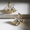 Francesca's Luxe 14K Plated Hammered Metal Cz Stud Earrings Gold Earrings