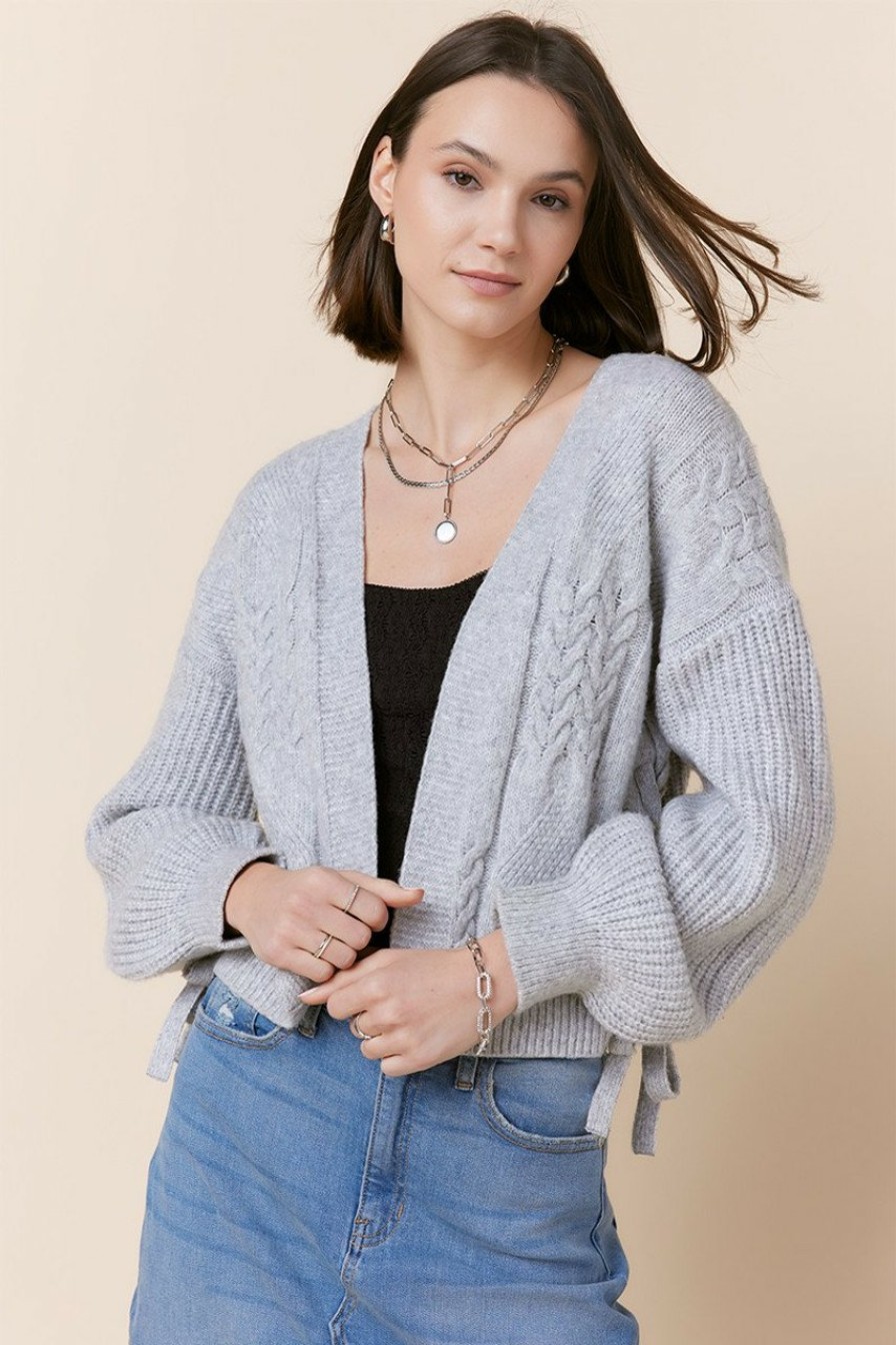 Francesca's Aurora Side Tie Cable Cardigan Tops