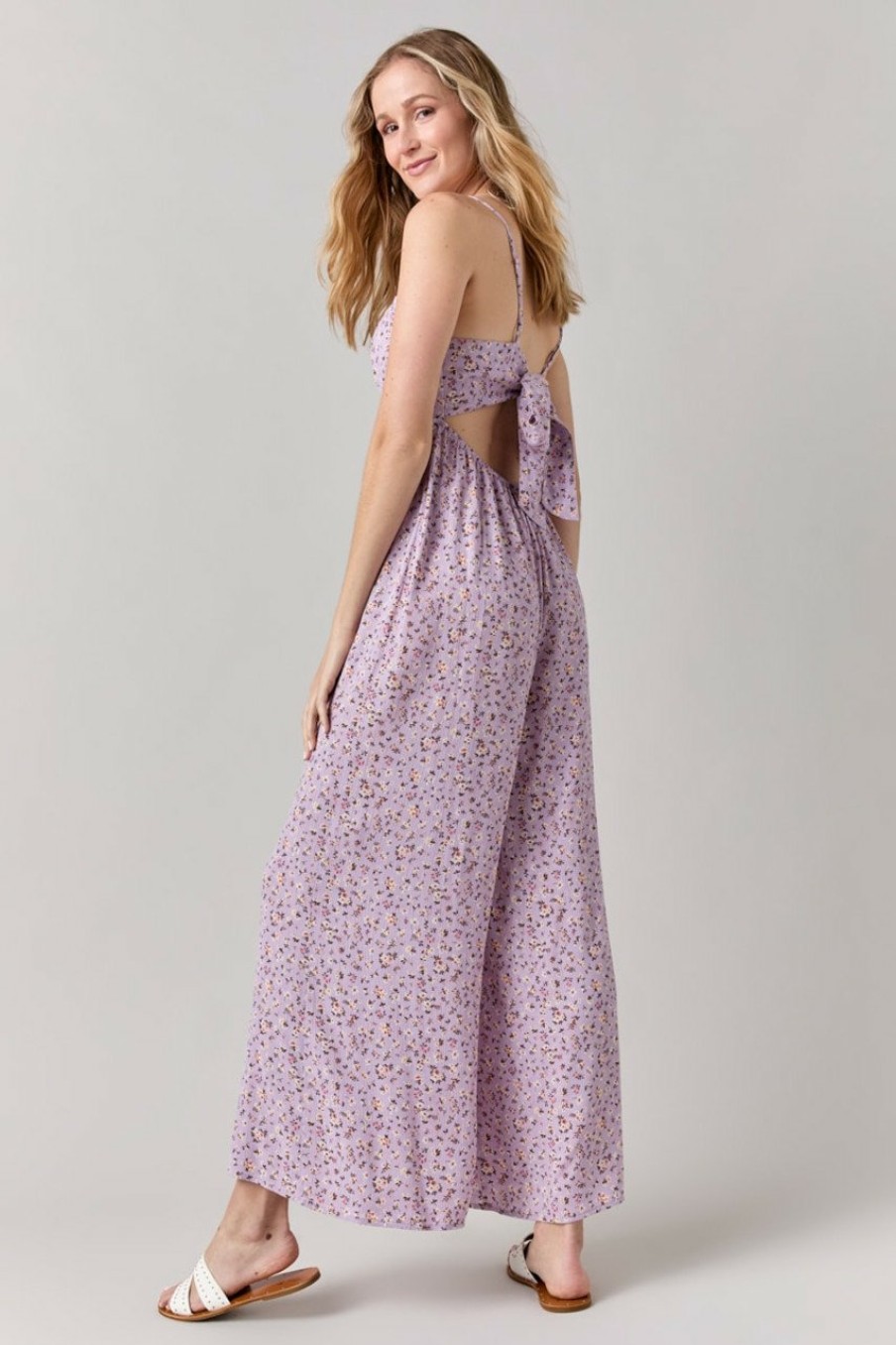 Francesca's Bella Bow Back Sleeveless Jumpsuit Lavender Dresses