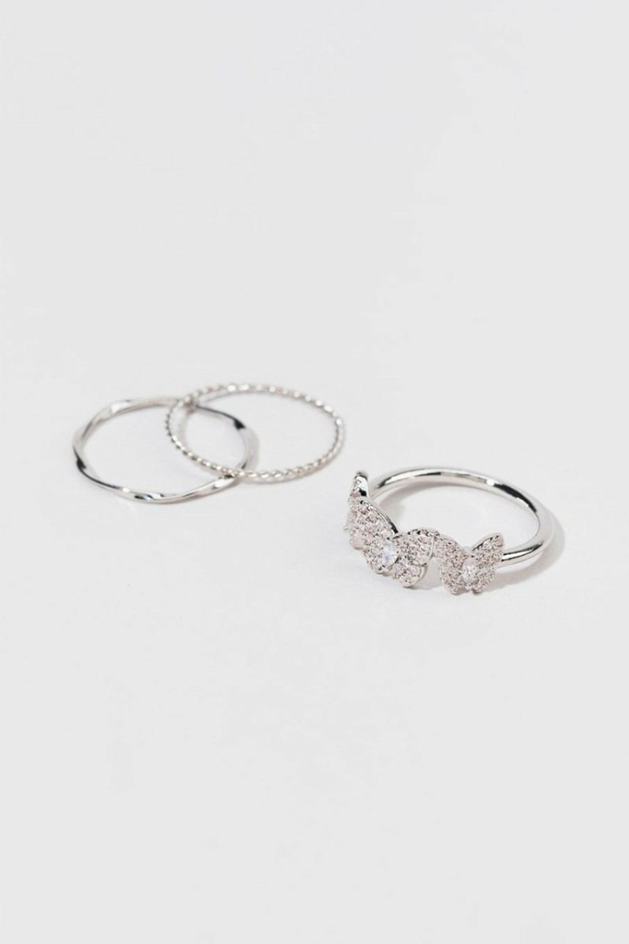 Francesca's Louetta Cz Pave Butterfly Ring Set Silver Rings