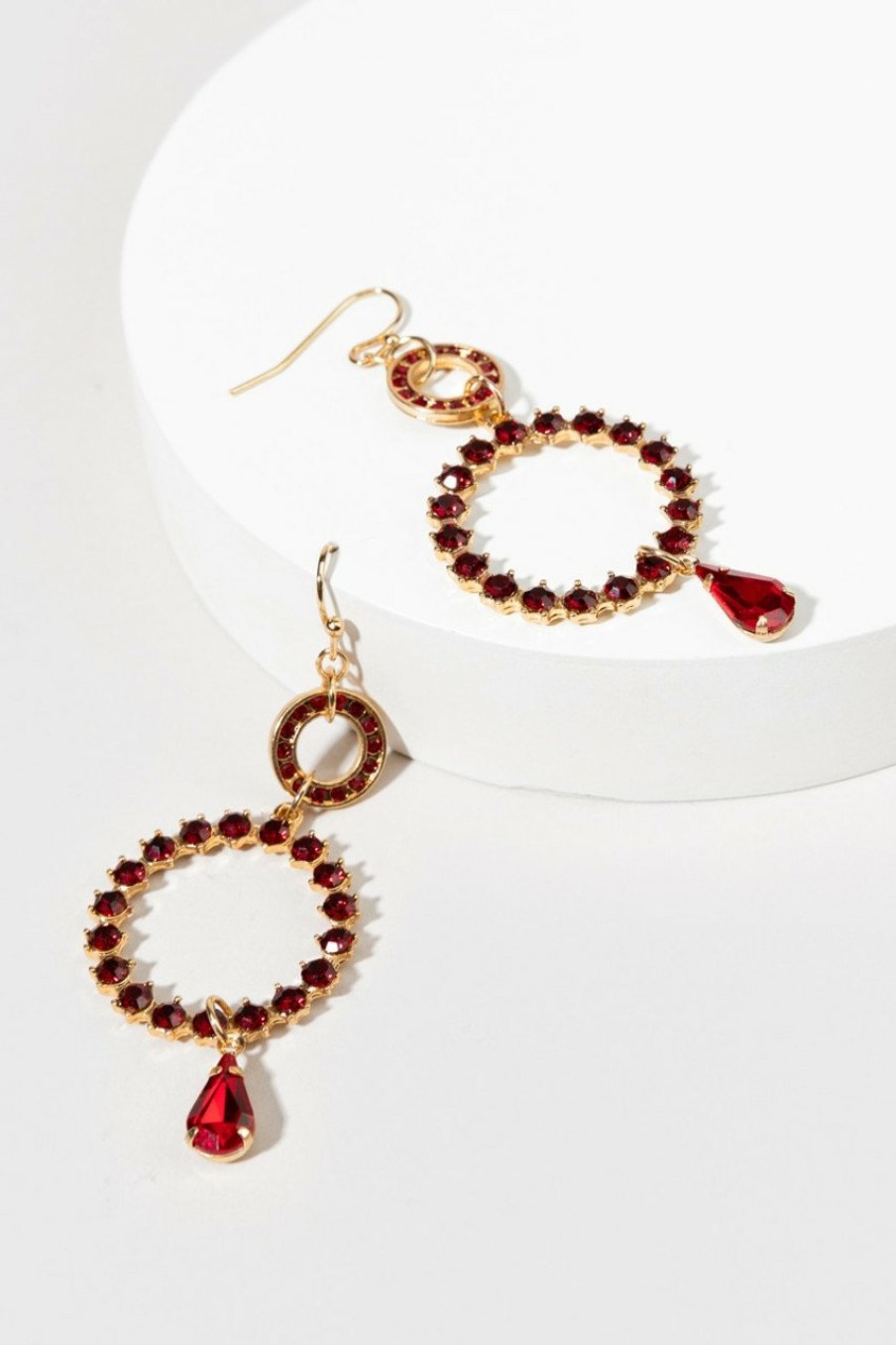 Francesca's Bridget Crystal Lined Circle Chain Drop Earrings Red Earrings