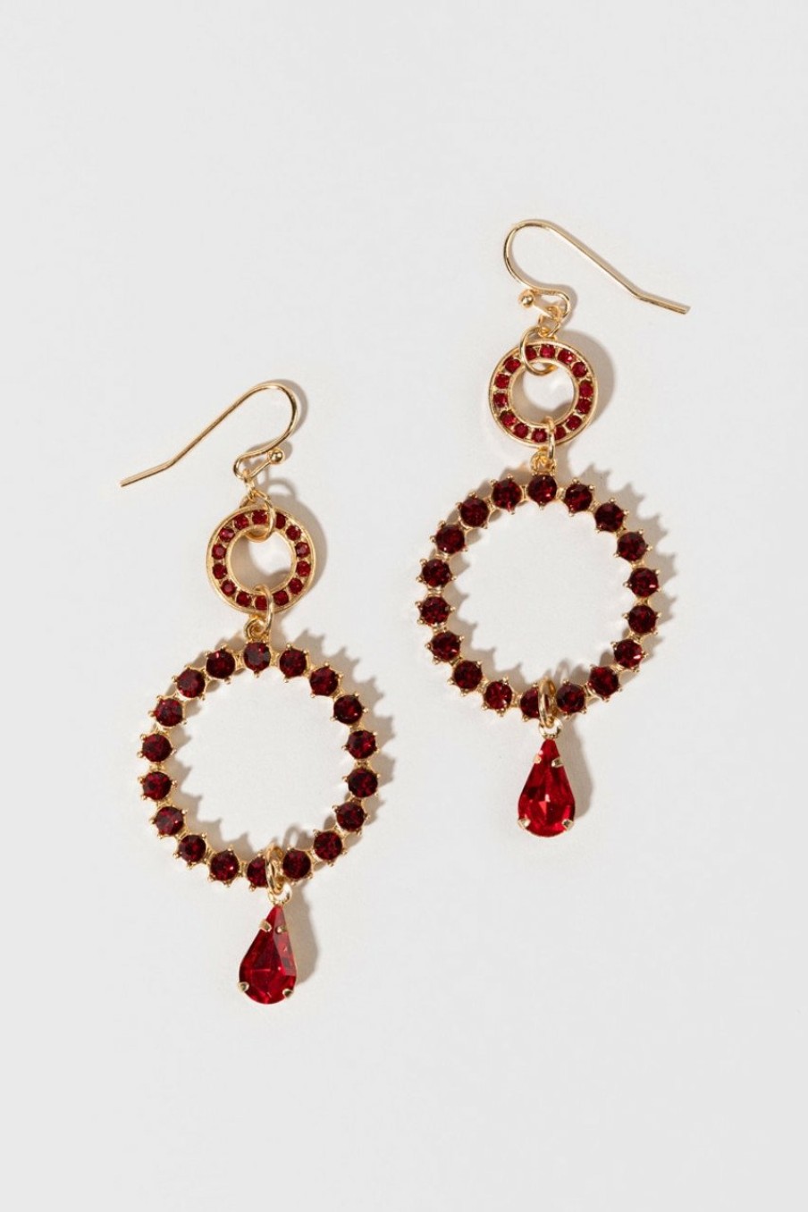 Francesca's Bridget Crystal Lined Circle Chain Drop Earrings Red Earrings