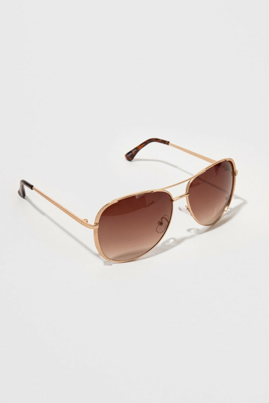 Francesca's Allison Tortoise Shell Handle Metal Aviators Gold Sunglasses