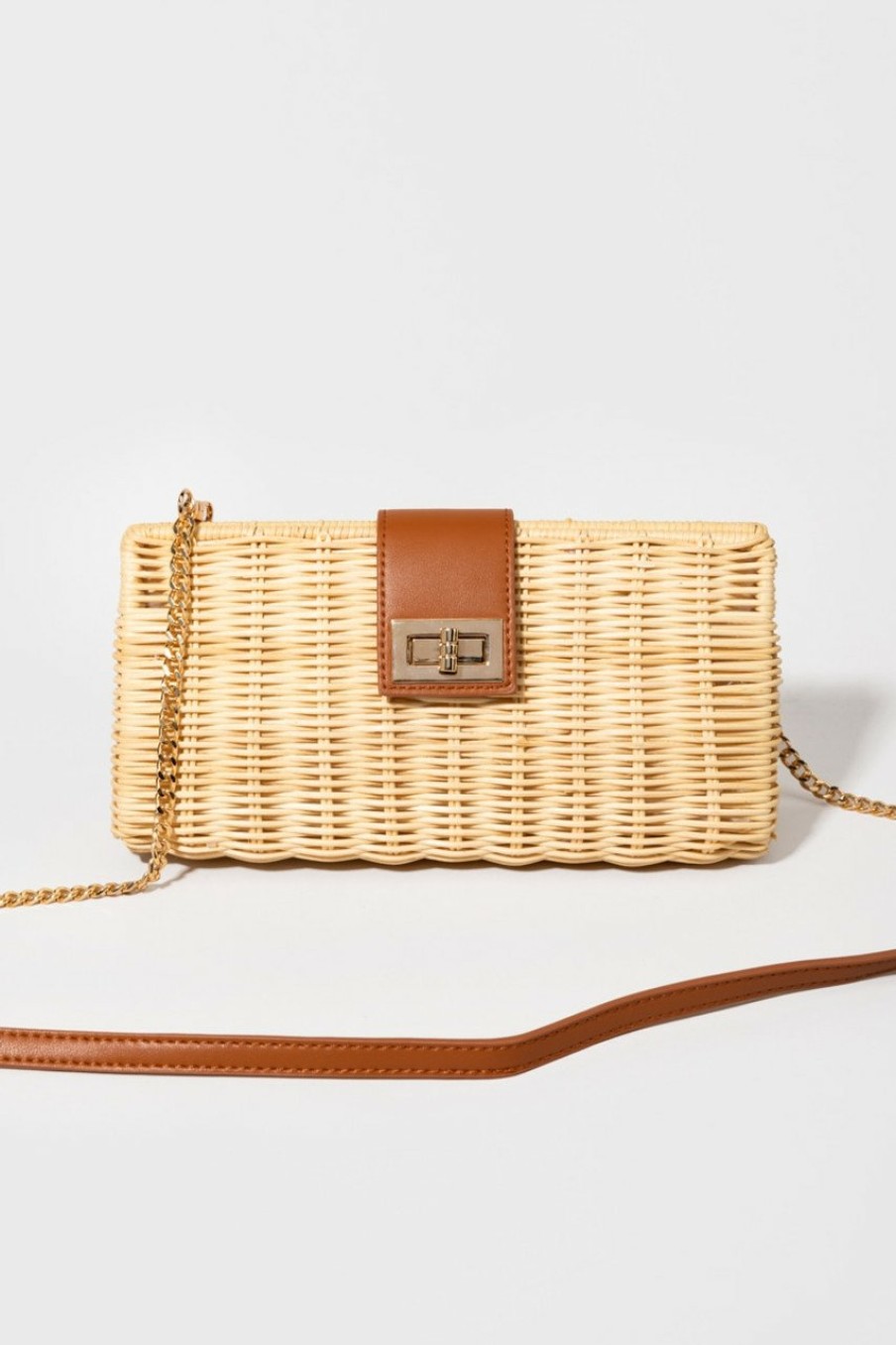 Francesca's Joan Rattan Turnlock Clutch Natural Bags & Wallets