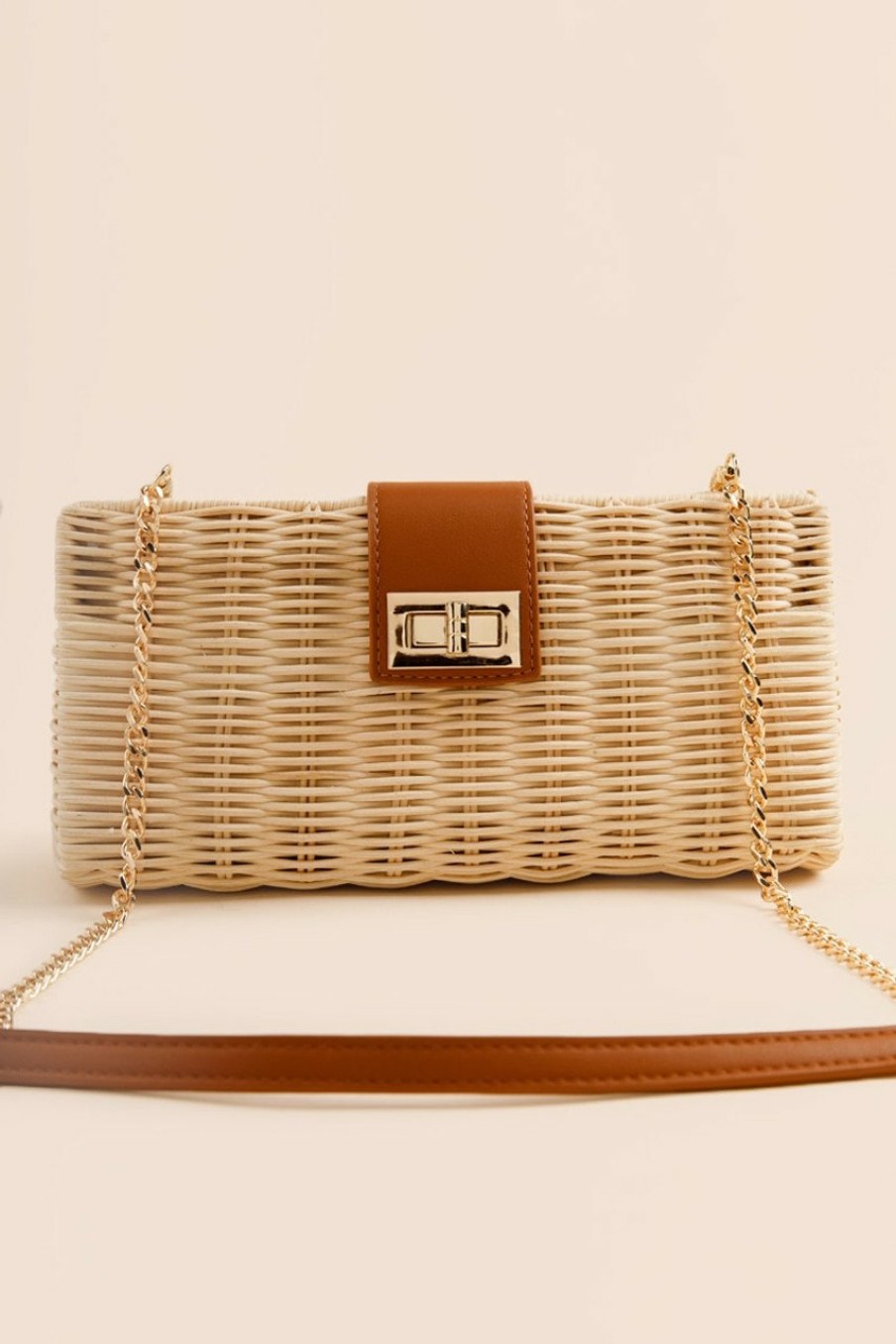 Francesca's Joan Rattan Turnlock Clutch Natural Bags & Wallets