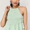 Francesca's Patty Smocked Riffle Tiered Tank Top Green Tops