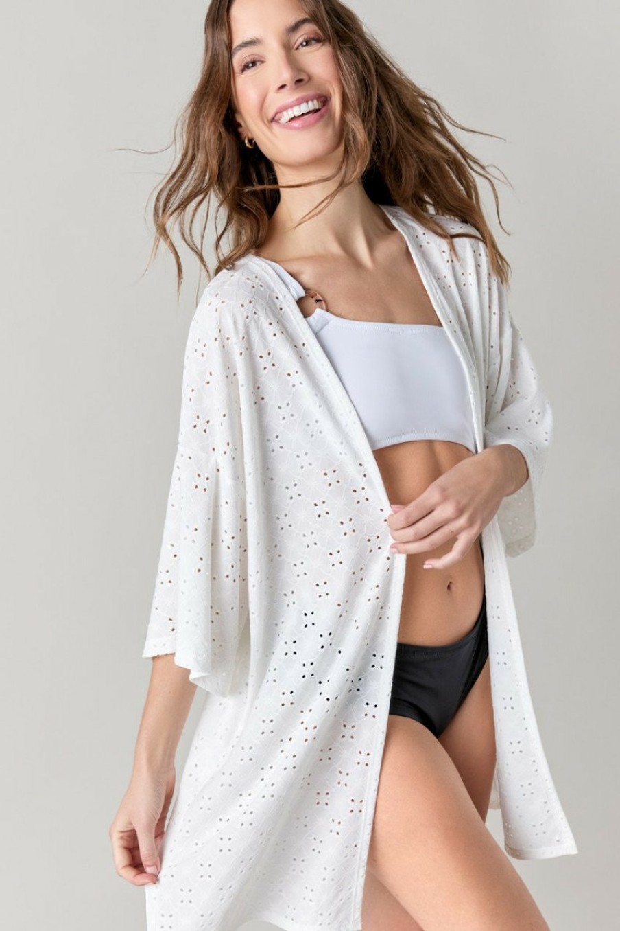 Francesca's Gale Pointelle Solid Cover Up White Swim Cover Ups