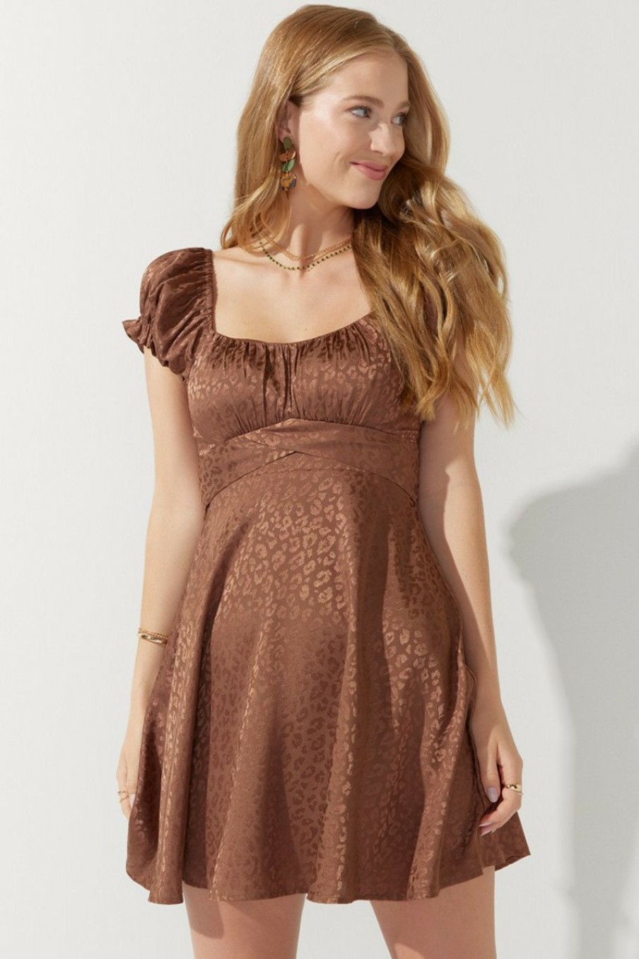 Francesca's Aleena Satin Mini Dress Brown Dresses