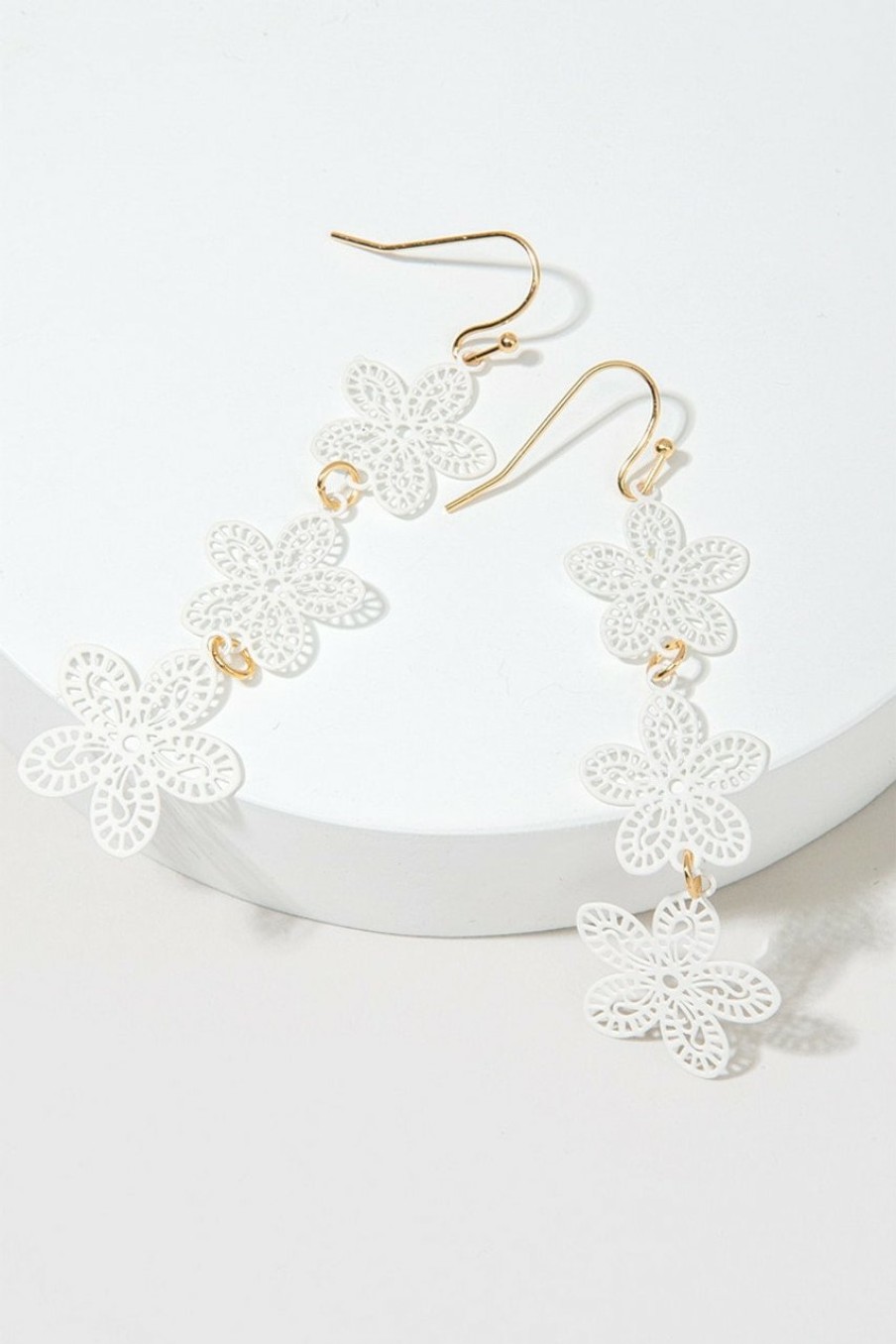 Francesca's Adalyn Flower Filigree Drop Earrings White Earrings