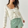 Francesca's Elaina Pointelle Cardigan Ivory Tops