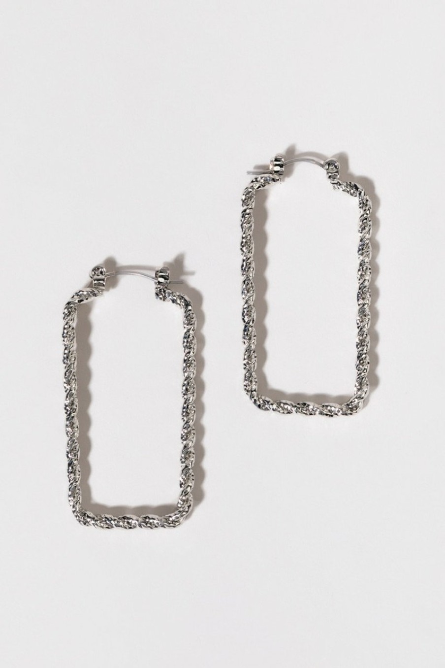 Francesca's Lydia Textured Twist Rectangle Hoop Earrings Silver Earrings