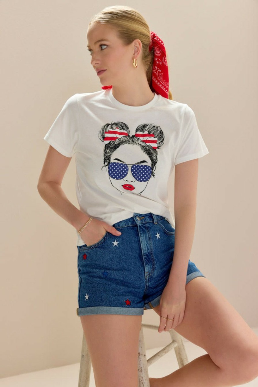 Francesca's Avril American Girl Graphic Tee Shirt White Tops