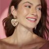 Francesca's Luxe 14K Gold Plated Large Crystal Heart Chandelier Earrings Pink Earrings