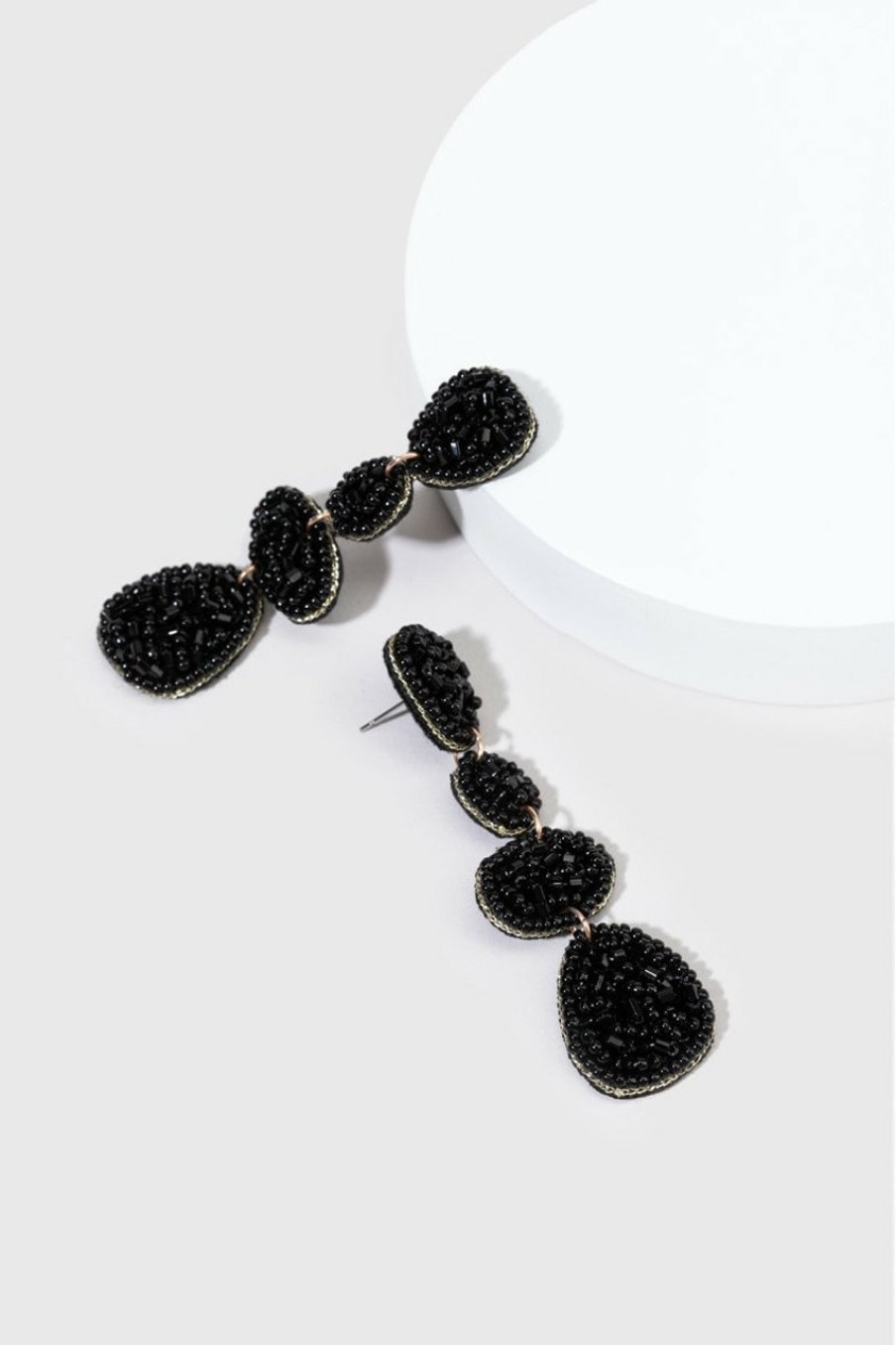 Francesca's Evy Geo Shape Seedbead Chandelier Earrings Black Earrings